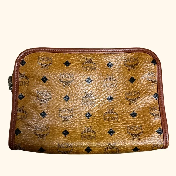 MCM Brown Toiletry Bag with Logo Pattern, top zip closure, *see notes below - Picture 14 of 14